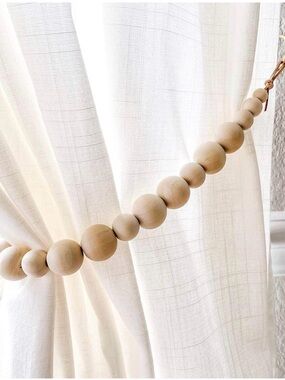 Wood Bead Curtain Tieback - Natural Beige - Set of two